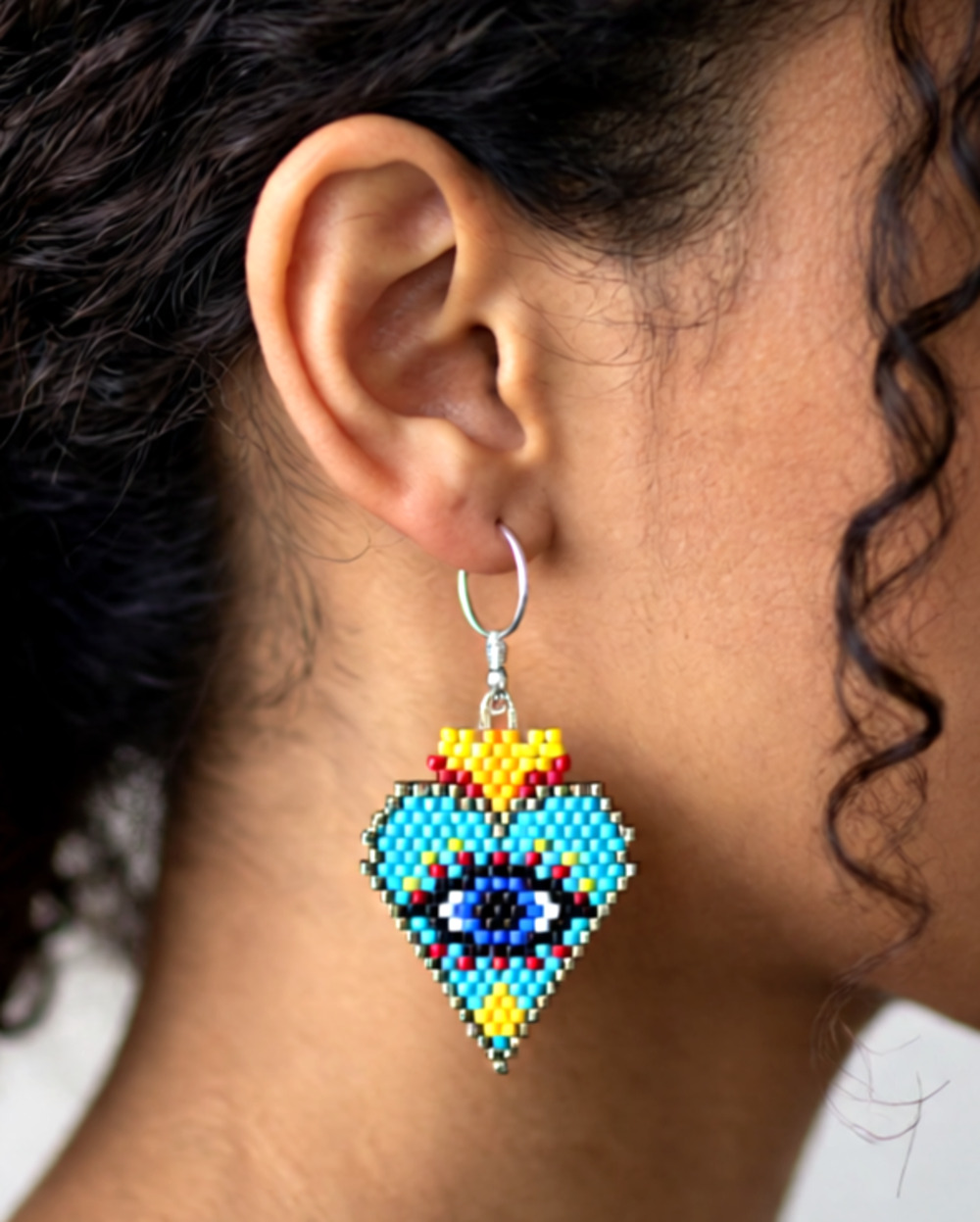 Handmade beaded evil eye earrings boho